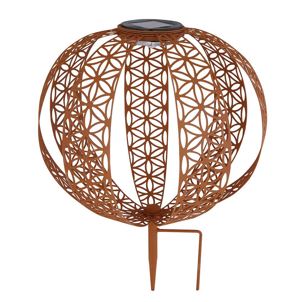 Solarleuchte Solarkugel Rostoptik für Außen rost Garten Solarlampe orientalische Kugel, mit Lichteffekt und Erdspieß, 1x LED warmweiß, D 30 cm