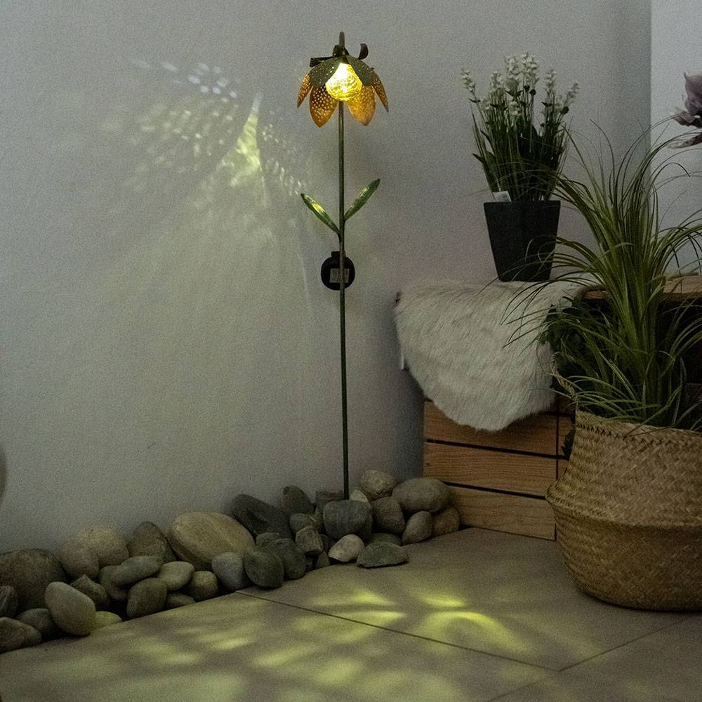 LED Außen Solar Steck Leuchte Blume Crackle-Glas Kugel Lampe Garten Strahler gold-grün Erdspieß
