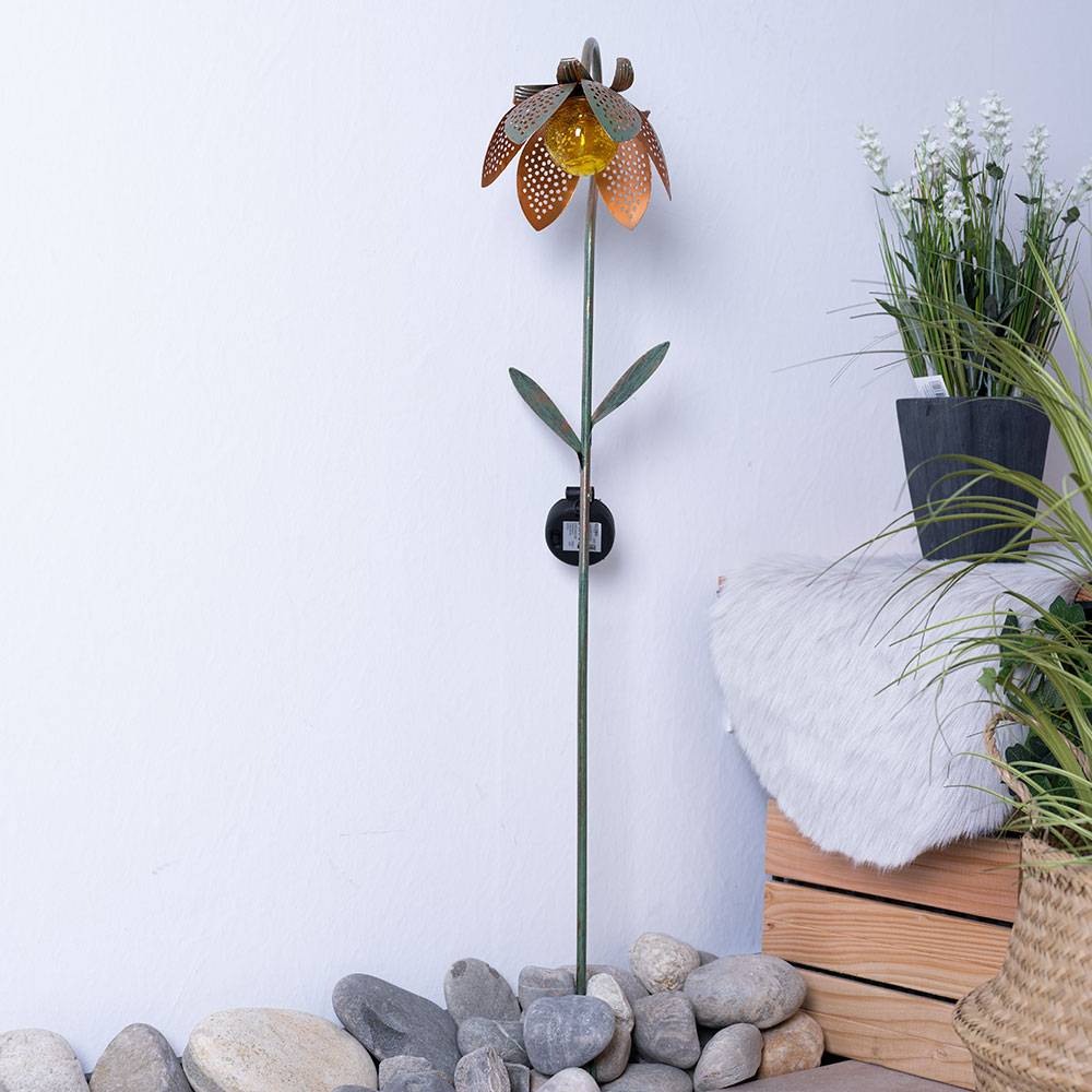 LED Außen Solar Steck Leuchte Blume Crackle-Glas Kugel Lampe Garten Strahler gold-grün Erdspieß
