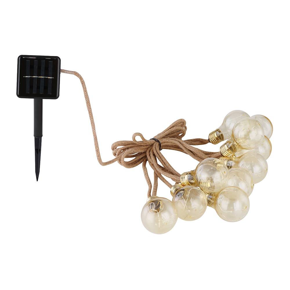 LED Solar Lichterkette Aussen Glühbirnen Lichterkette Außen Solar Balkon Deko, Hanfseil, LED 3 Watt warmweiß, L 570 cm, Garten