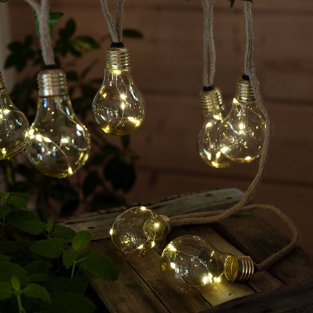 LED Solar Lichterkette Aussen Glühbirnen Lichterkette Außen Solar Balkon Deko, Hanfseil, LED 3 Watt warmweiß, L 570 cm, Garten