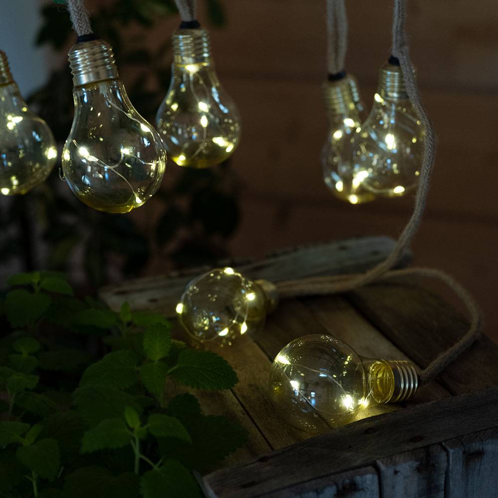 LED Solar Lichterkette Aussen Glühbirnen Lichterkette Außen Solar Balkon Deko, Hanfseil, LED 3 Watt warmweiß, L 570 cm, Garten