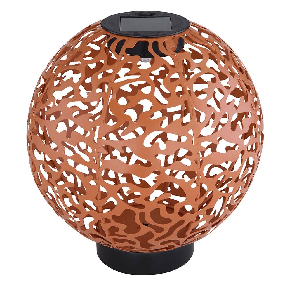 Deko-Solarkugel aus Metall LED Lampe Außenlampe Garten Deko Solarleuchte für Außen, orientalische Dekorstanzungen Ton-Design rot-braun, 1x LED warm