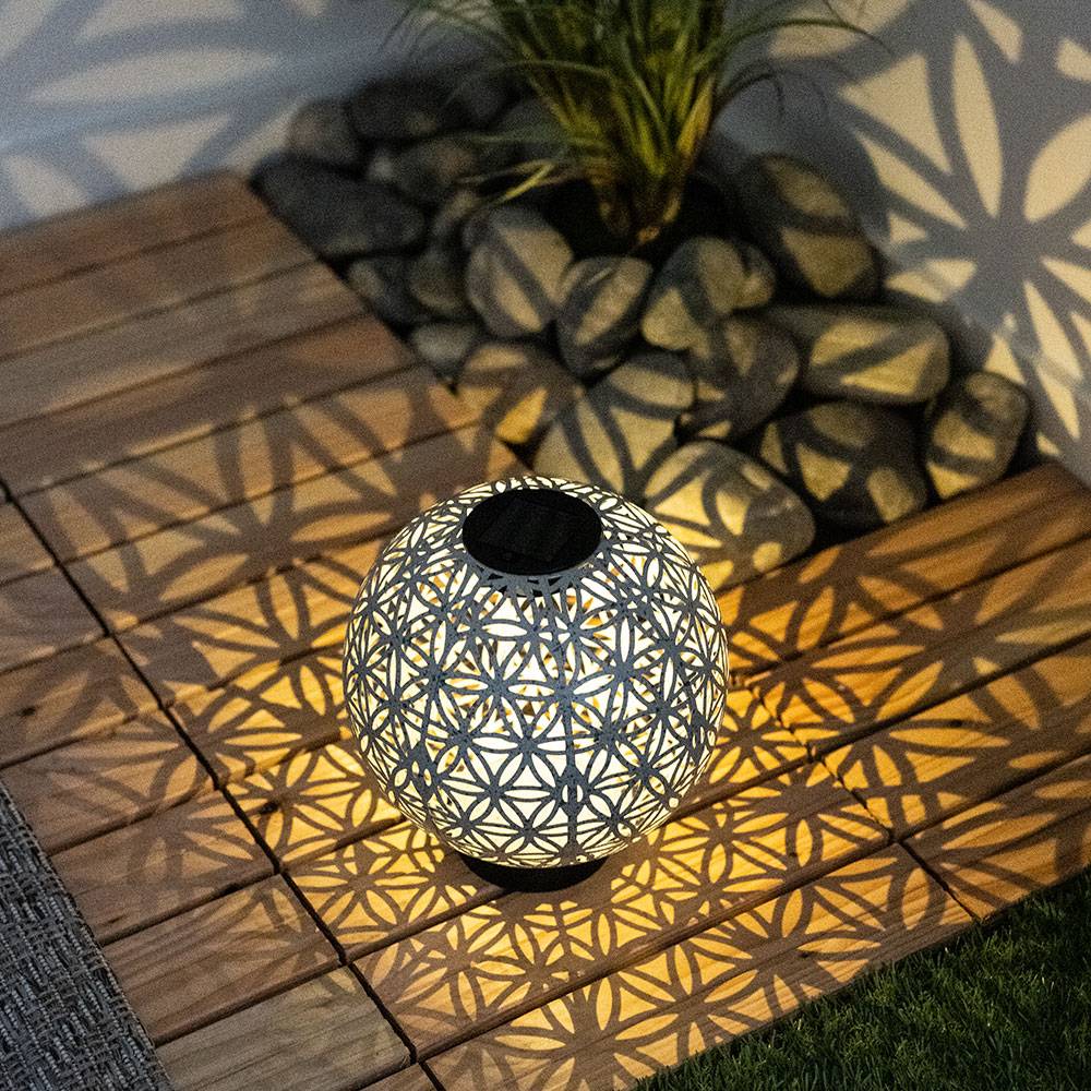 Kugelsolarleuchten für Außen Solarlampe orientalische Kugel LED Gartenkugeln Solar, Beton Optik in weiß Lichteffekt, 1x LED warmweiß, DxH 20x21 cm