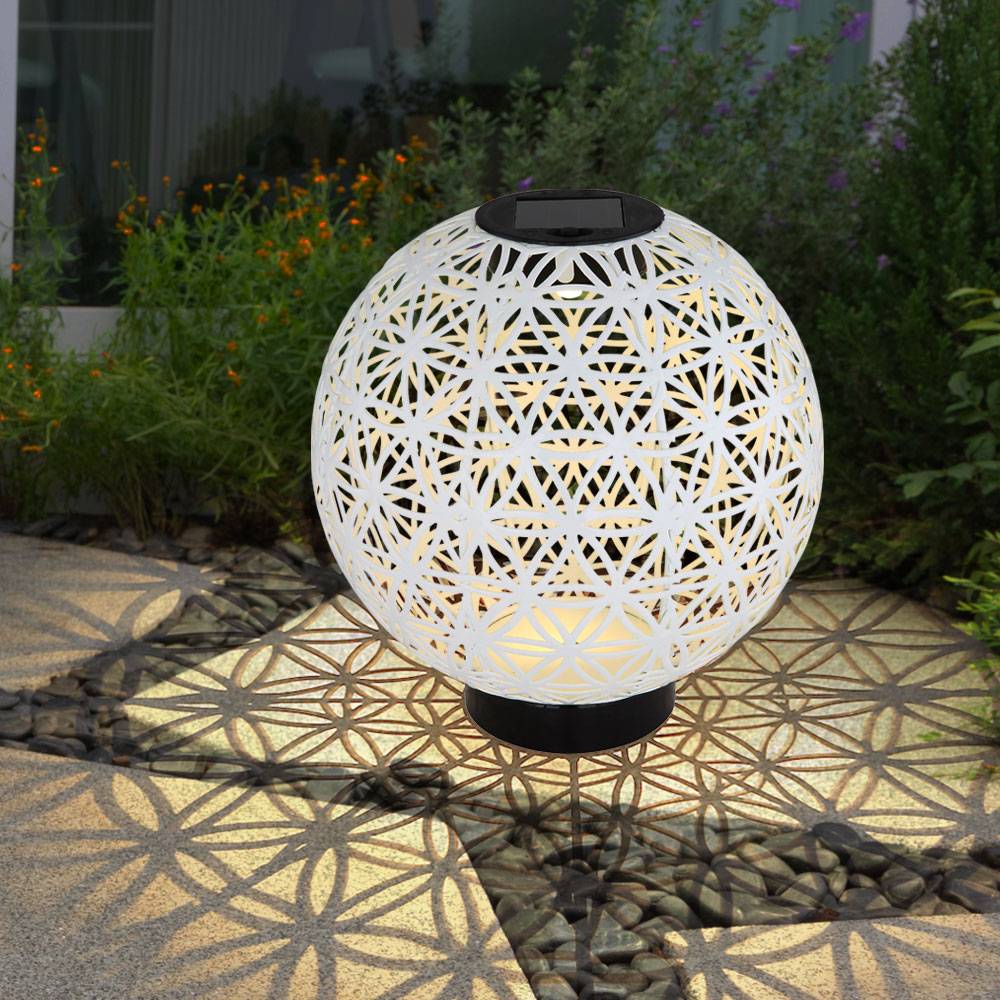 Solarlampe Kugelsolarleuchten für Außen orientalische Kugel LED Gartenkugeln Solar, Beton Optik in weiß Lichteffekt, 1x LED warmweiß, DxH 20x21 cm