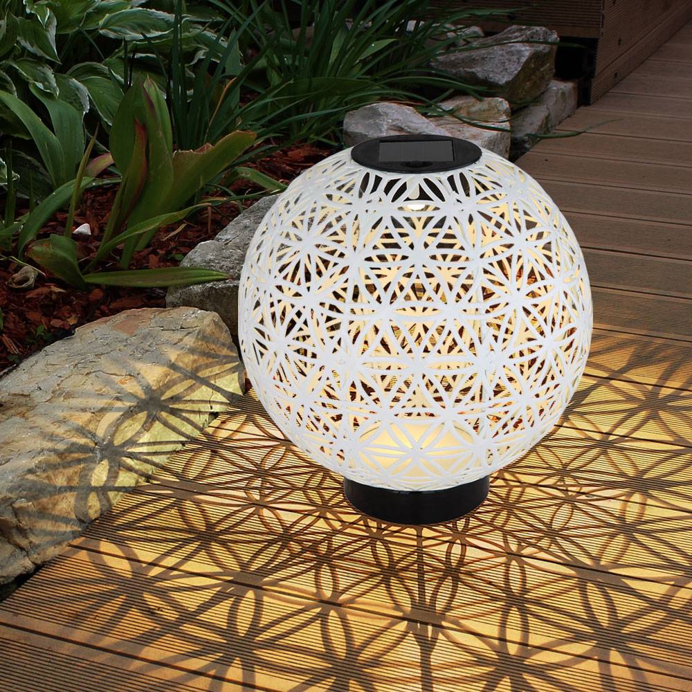 Kugelsolarleuchten für Außen Solarlampe orientalische Kugel LED Gartenkugeln Solar, Beton Optik in weiß Lichteffekt, 1x LED warmweiß, DxH 20x21 cm