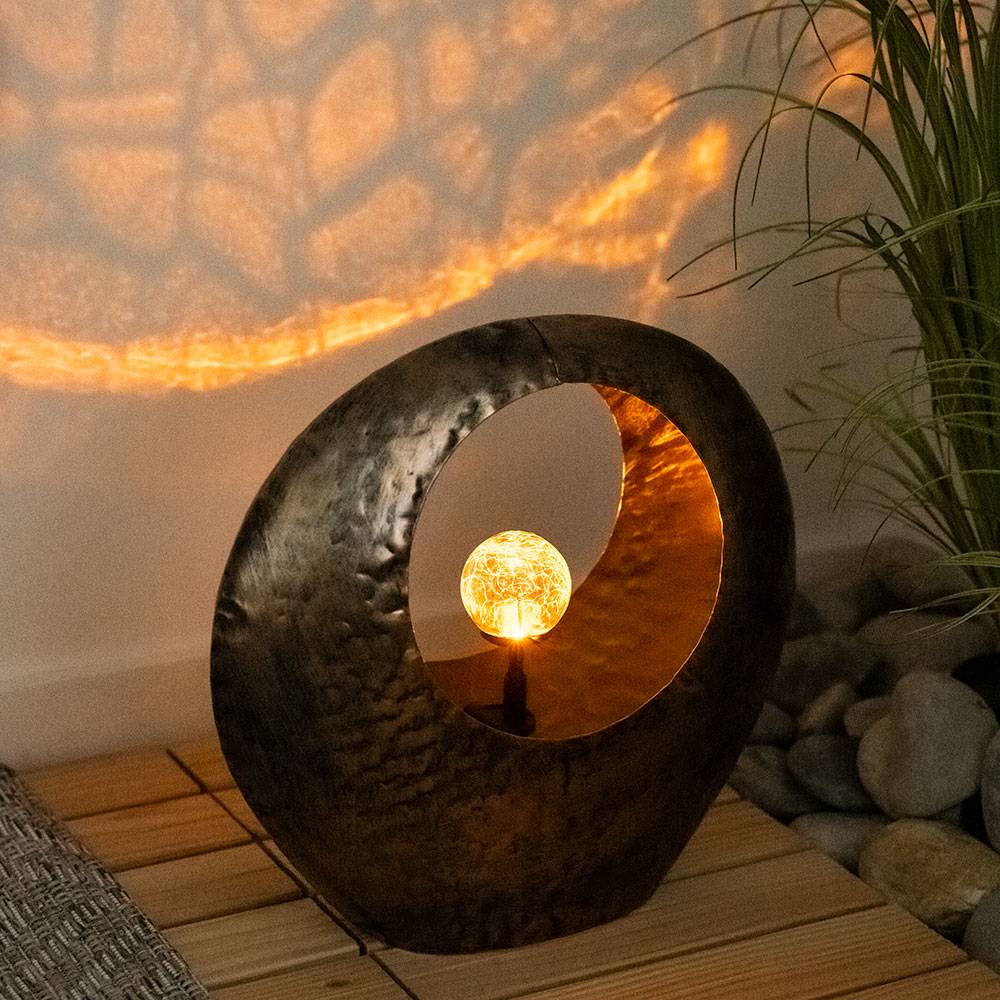 Solarlampen für Außen Gartendeko Terrassen Lampen Außen, Feuereffekt, messing gold, 1x LED warmweiß, LxH 35x37 cm