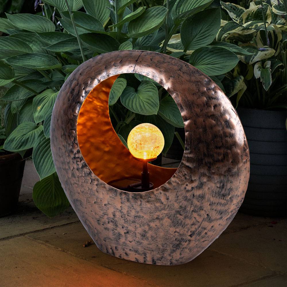 Solarlampen für Außen Gartendeko Terrassen Lampen Außen, Feuereffekt, messing gold, 1x LED warmweiß, LxH 35x37 cm, 2er Set