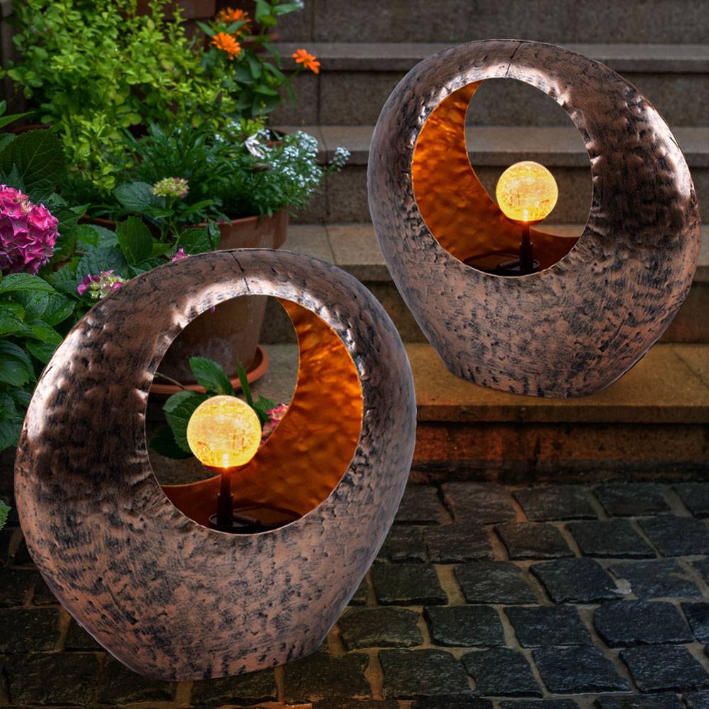 Solarlampen für Außen Gartendeko Terrassen Lampen Außen, Feuereffekt, messing gold, 1x LED warmweiß, LxH 35x37 cm, 2er Set
