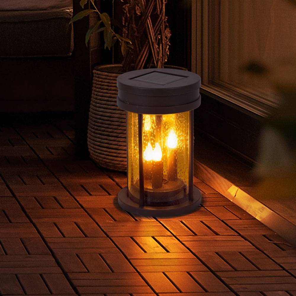 Solarfackeln für Außen flackernd Tischlaterne Solar für draußen Solar Wandleuchte Garten, 3 in 1 Laterne mit tanzender Flamme, 1x LED warmweiß, 1