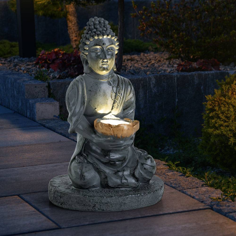 LED Solarlampe Lampe Leuchte beleuchtete Skulptur Buddha Kunststoff
