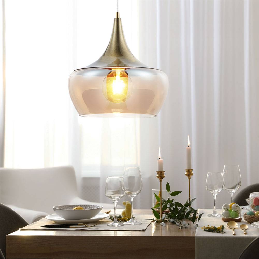 Decken Pendel Leuchte messing antik Wohn Ess Zimmer Beleuchtung RETRO Glas Hänge Lampe bernstein