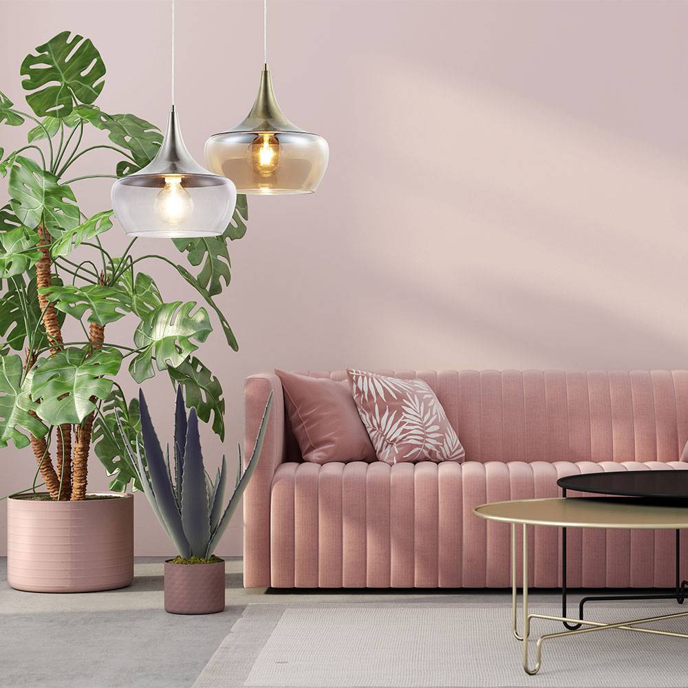 Decken Pendel Leuchte messing antik Wohn Ess Zimmer Beleuchtung RETRO Glas Hänge Lampe bernstein