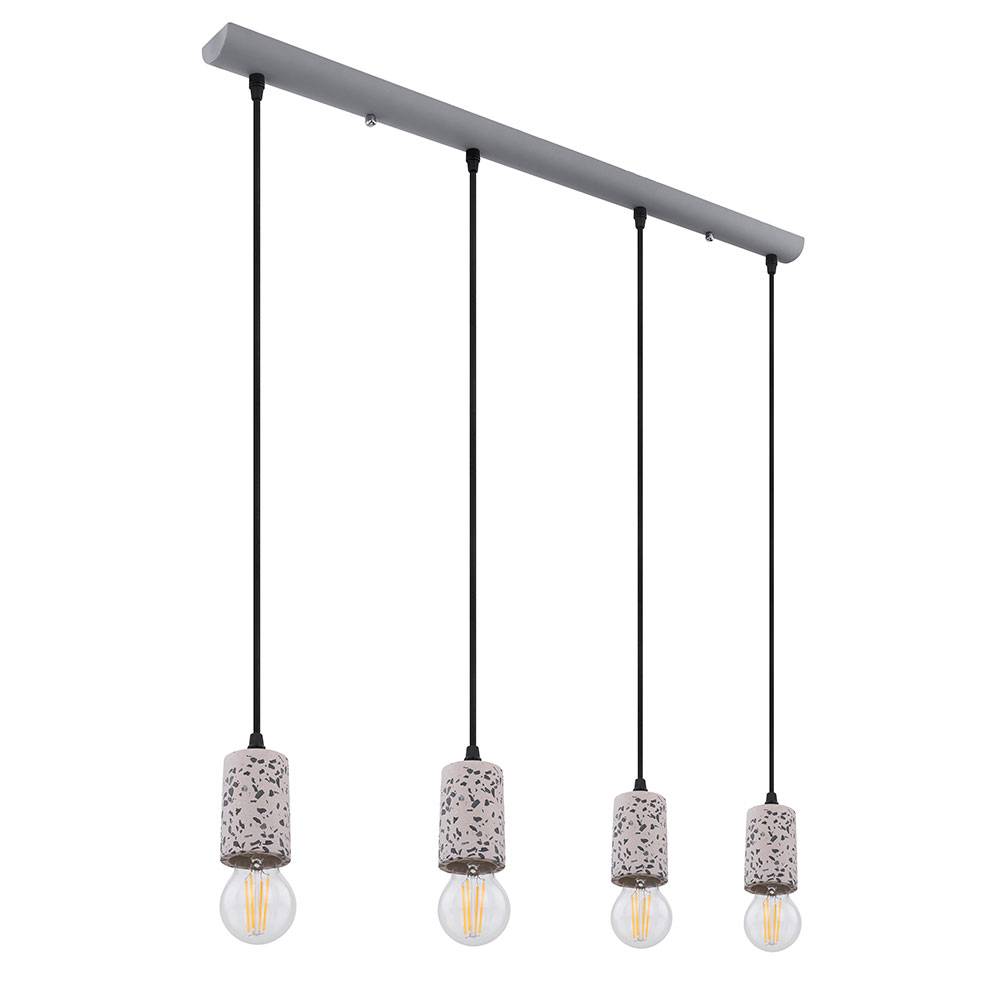 Hängeleuchte Deckenlampe modern Pendellampe Spots hängend Esstisch, Terrazzo Steinoptik Metall grau, 4x E27, BxH 80x120 cm
