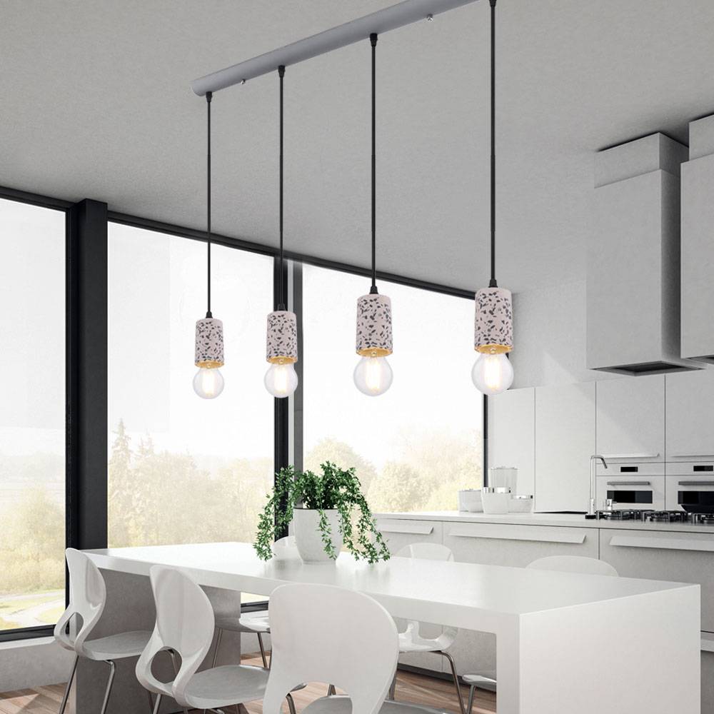 Hängeleuchte Deckenlampe modern Pendellampe Spots hängend Esstisch, Terrazzo Steinoptik Metall grau, 4x E27, BxH 80x120 cm