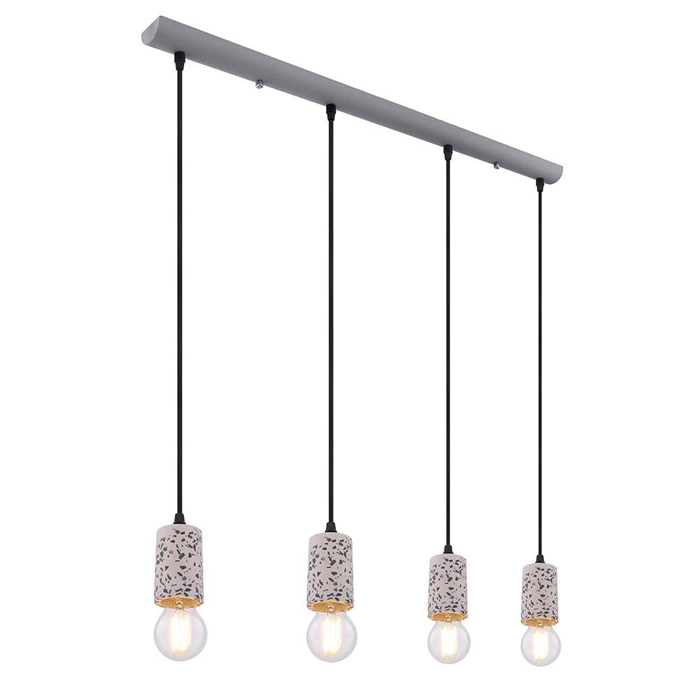 Hängeleuchte Deckenlampe modern Pendellampe Spots hängend Esstisch, Terrazzo Steinoptik Metall grau, 4x E27, BxH 80x120 cm