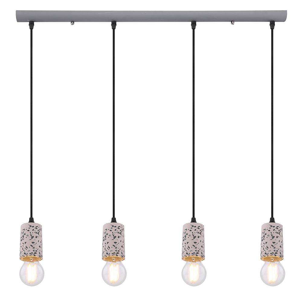 Hängeleuchte Deckenlampe modern Pendellampe Spots hängend Esstisch, Terrazzo Steinoptik Metall grau, 4x E27, BxH 80x120 cm