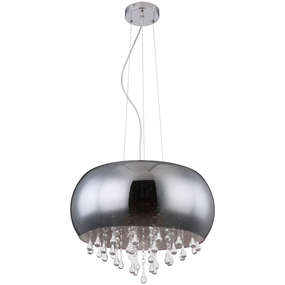 Hängelampe Hängeleuchte Pendellampe Kristallleuchte Esszimmerlampe, 5 Flammig, Glaskristalle klar Rauchglas Chrom, E14 Fassungen, DxH 44x120cm