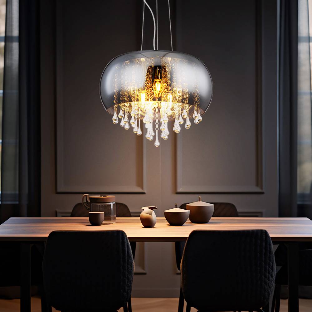 Kristall Decken Pendel Leuchte Wohn Ess Zimmer Beleuchtung Chrom Design Hänge Lampe rauch