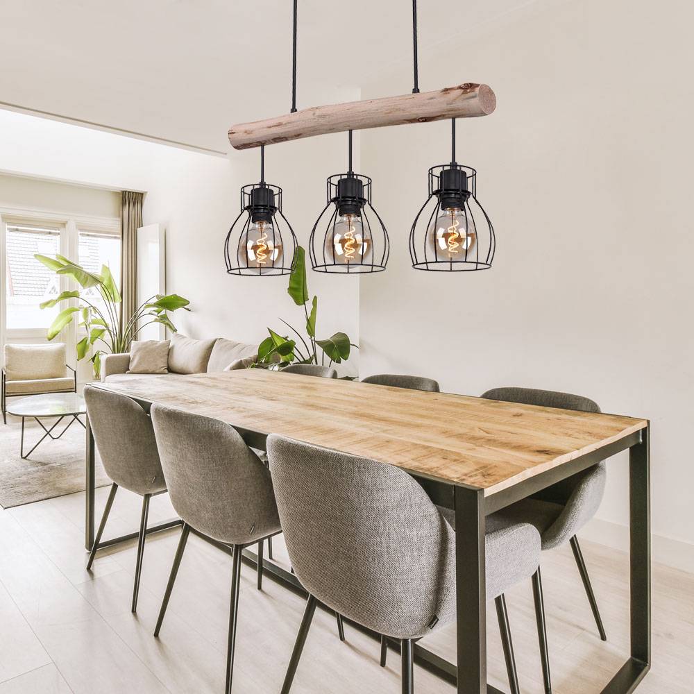 Pendelleuchte Hängeleuchte Esszimmerleuchte Deckenleuchte Wohnzimmerlampe, Holz Balken, Rustikal Vintage Retro, 3-Flammig, L 60 cm