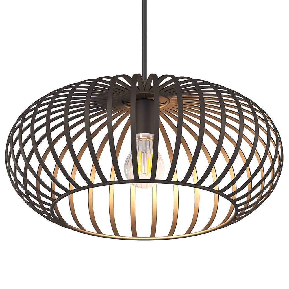 Hängeleuchte Käfig Design Hängelampe Pendelleuchte Wohnzimmer Deckenlampe im Lamellen Design, Metall braun, 1x E27, DxH 40x150 cm
