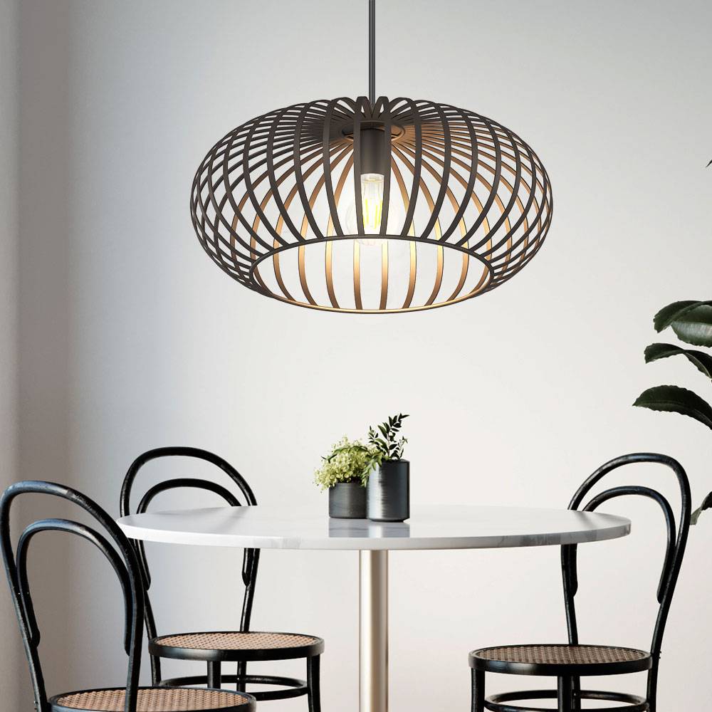 Hängeleuchte Käfig Design Hängelampe Pendelleuchte Wohnzimmer Deckenlampe im Lamellen Design, Metall braun, 1x E27, DxH 40x150 cm