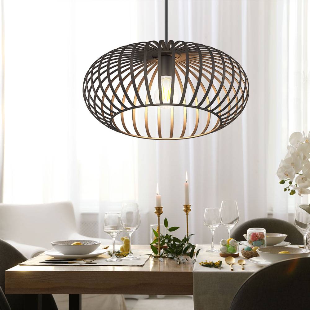 Hängeleuchte Käfig Design Hängelampe Pendelleuchte Wohnzimmer Deckenlampe im Lamellen Design, Metall braun, 1x E27, DxH 40x150 cm
