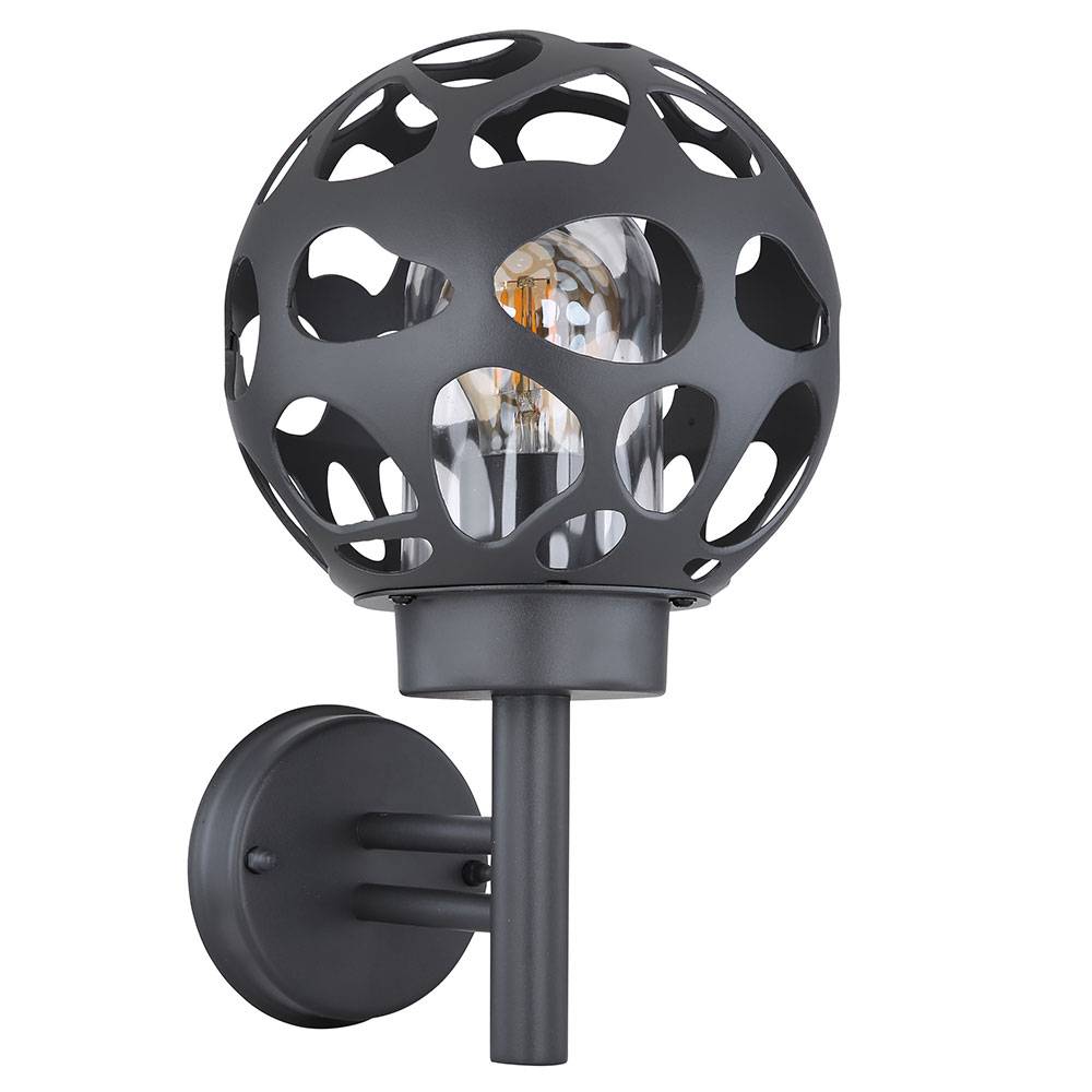 Smart Wandleuchte Kugel Außenleuchte Kugel 20 cm Außenwandleuchte App Steuerung rund, Loch Design Aluminium anthrazit, RGB LED 8,5W 806Lm, H 32,7