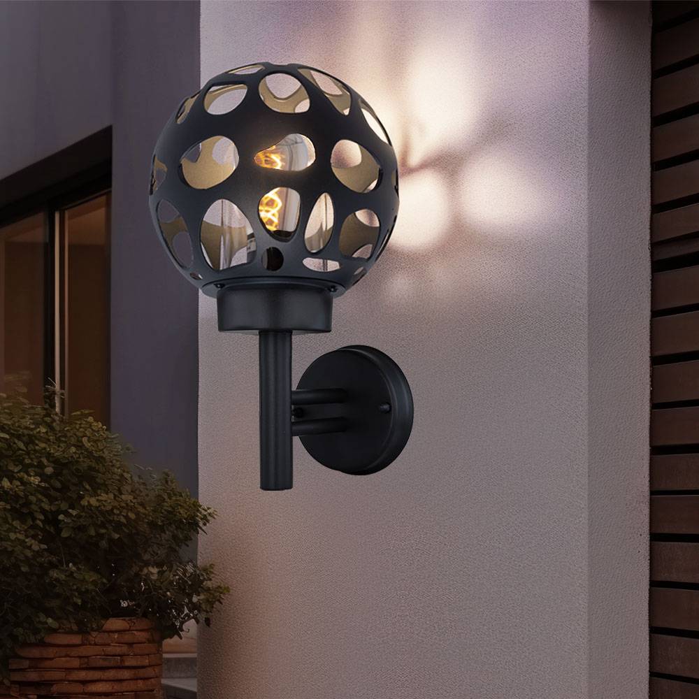 Wandleuchte Kugel Außenleuchte Kugel 20 cm Außenwandleuchte Edelstahl rund, Loch Design Aluminium anthrazit, 1x E27, H 32,7 cm