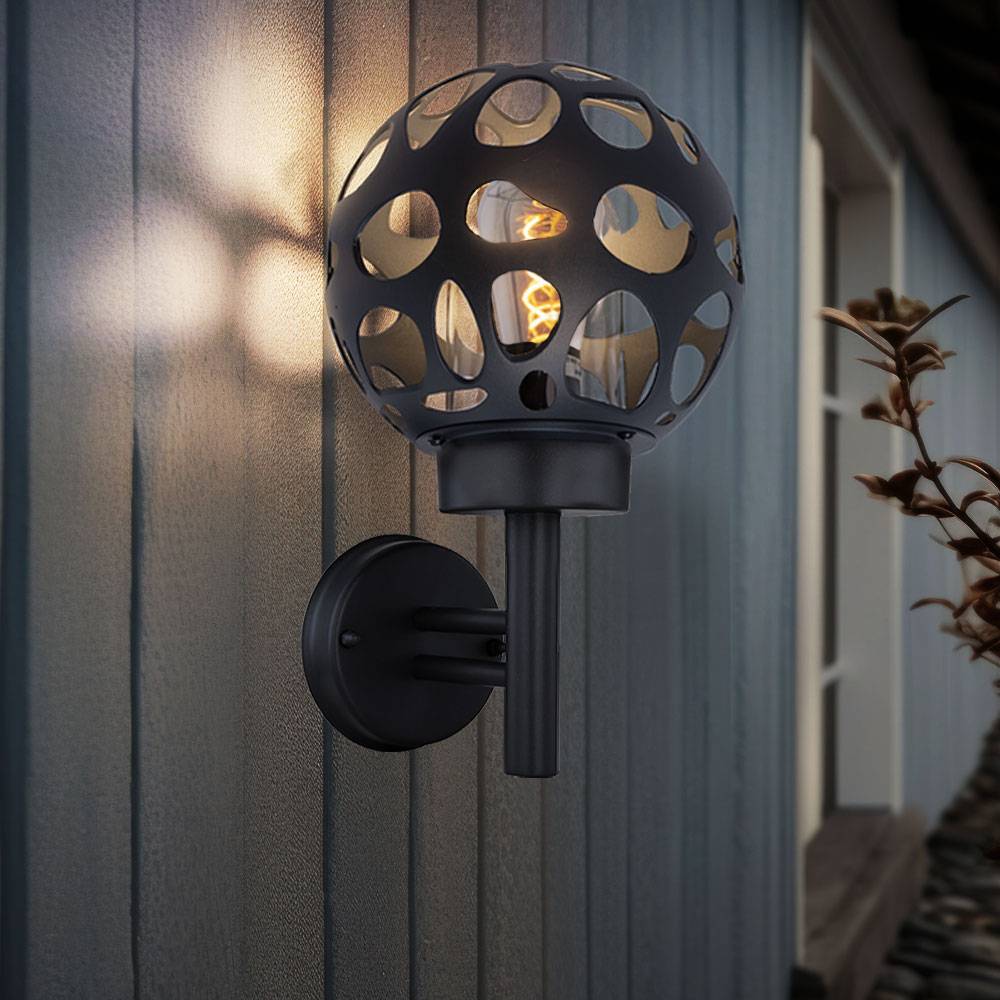 Smart Wandleuchte Kugel Außenleuchte Kugel 20 cm Außenwandleuchte App Steuerung rund, Loch Design Aluminium anthrazit, RGB LED 8,5W 806Lm, H 32,7