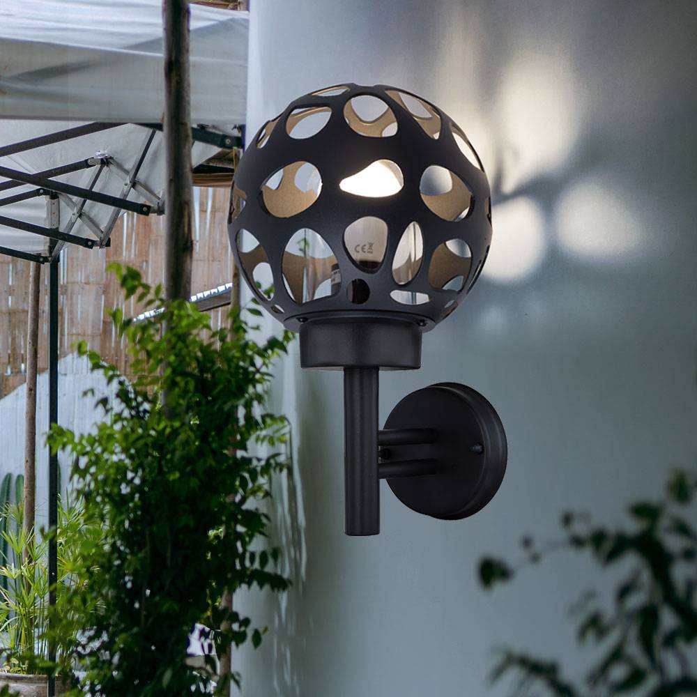 Smart Wandleuchte Kugel Außenleuchte Kugel 20 cm Außenwandleuchte App Steuerung rund, Loch Design Aluminium anthrazit, RGB LED 8,5W 806Lm, H 32,7