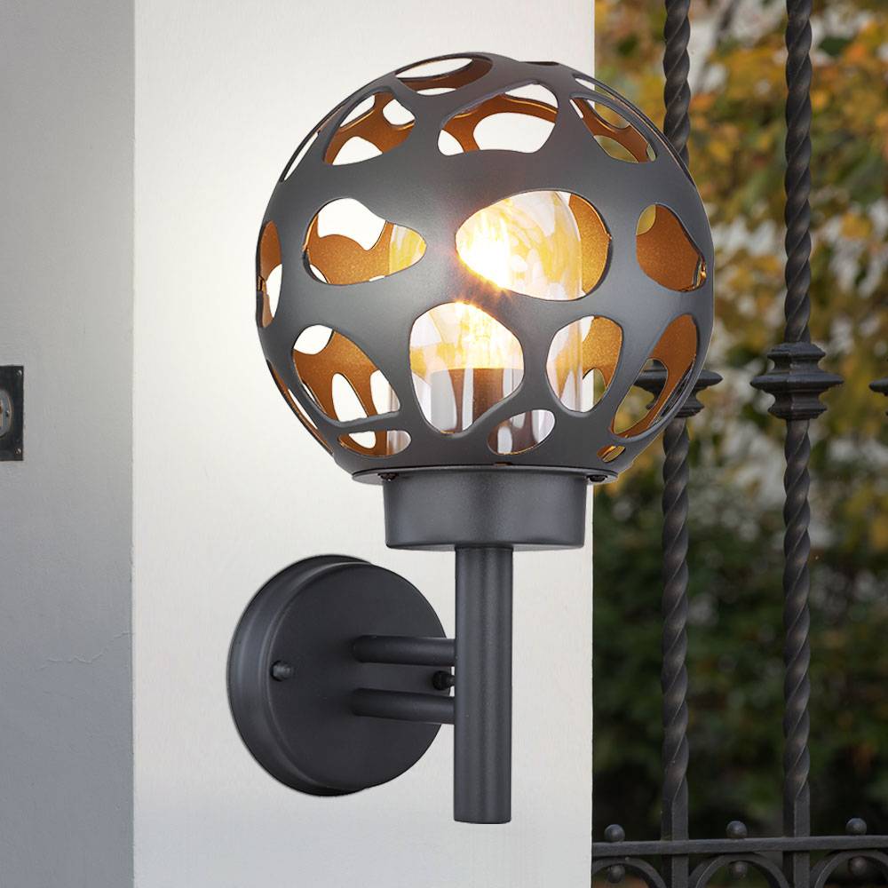 Wandleuchte Kugel Außenleuchte Kugel 20 cm Außenwandleuchte Edelstahl rund, Loch Design Aluminium anthrazit, 1x E27, H 32,7 cm