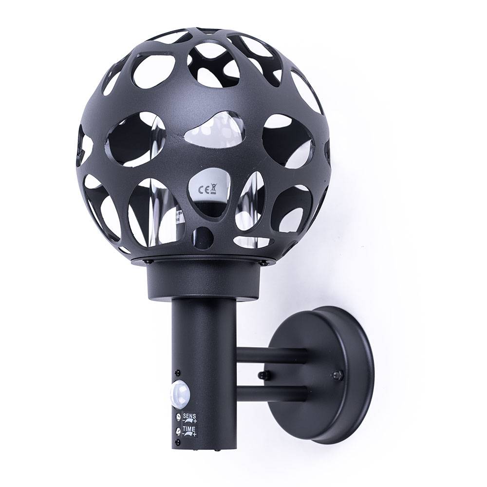 Aussenlampe mit Bewegungsmelder anthrazit Wandlampe mit Bewegungsmelder Außen Aussen Wandleuchte Kugel, im Loch-Design, Edelstahl ALU, H 32,7 cm