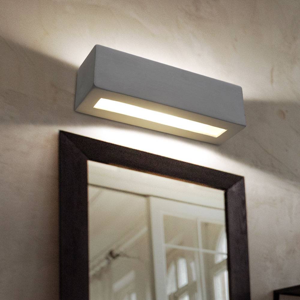 Wandleuchte Innen Wandlampe weiß Keramik Lampe indirektes Licht, UP DOWN Überstreichbar, 1x E27, LxBxH 32x9x9 cm