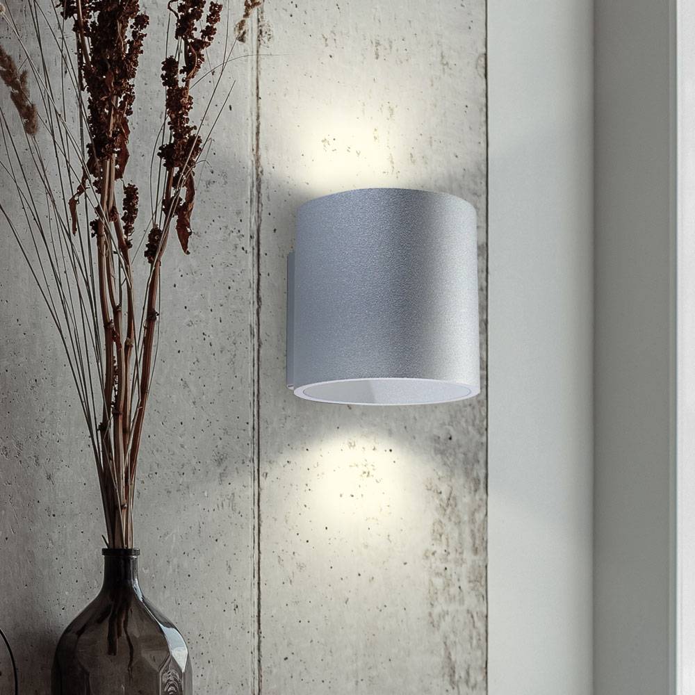 Wandleuchte Innen Up and Down Lampe Wandlampe Flur Up and Down Leuchte Innen, Aluminium grau rund, 1x G9, DxH 10x10 cm, Wohnzimmer Treppenhaus