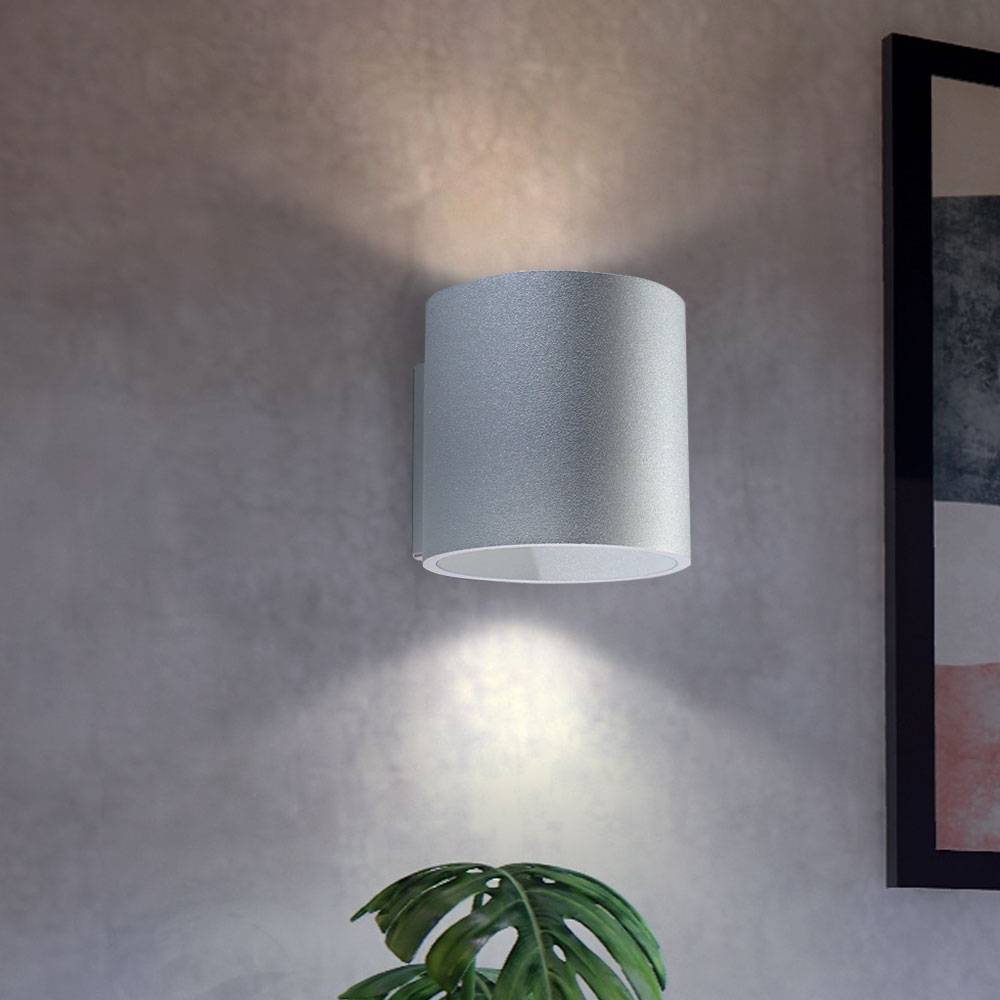 Wandleuchte Innen Up and Down Lampe Wandlampe Flur Up and Down Leuchte Innen, Aluminium grau rund, 1x G9, DxH 10x10 cm, Wohnzimmer Treppenhaus