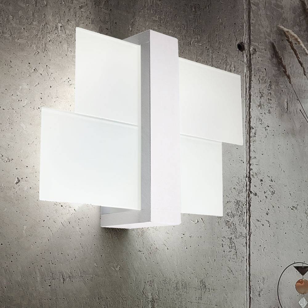 Wandlampe Holz Wandleuchte Glas satiniert Wandleuchte Innen Holz weiß Wandlampe Flur, 1x E27, BxH 30x30 cm