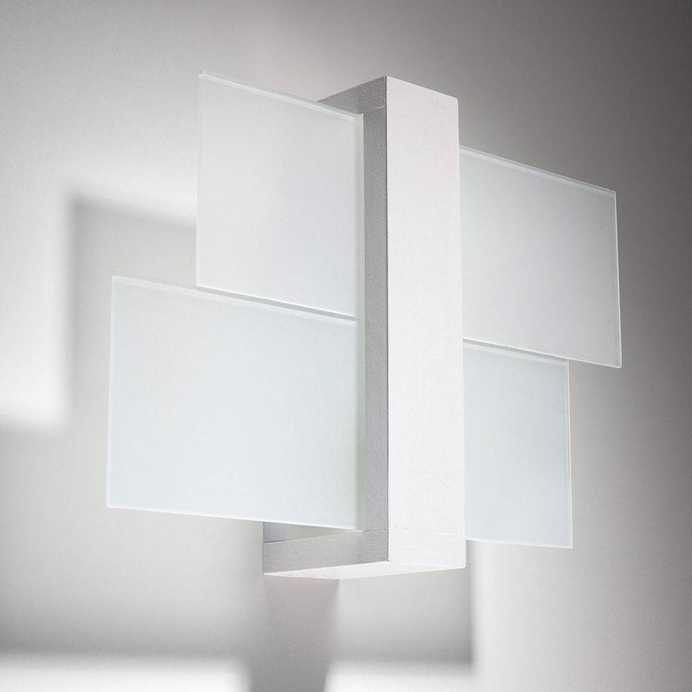 Wandlampe Holz Wandleuchte Glas satiniert Wandleuchte Innen Holz weiß Wandlampe Flur, 1x E27, BxH 30x30 cm