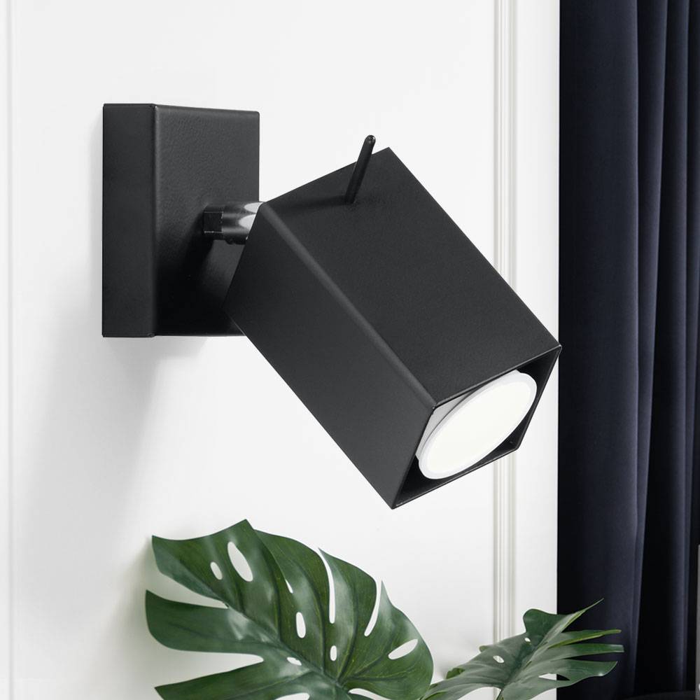 Wandspot schwarz Wandleuchte Wohnzimmer Wandstrahler schwarz, Spot verstellbar Stahl, 1x GU10, LxH 10 x 15 cm
