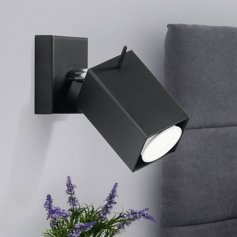 Wandspot schwarz Wandleuchte Wohnzimmer Wandstrahler schwarz, Spot verstellbar Stahl, 1x GU10, LxH 10 x 15 cm