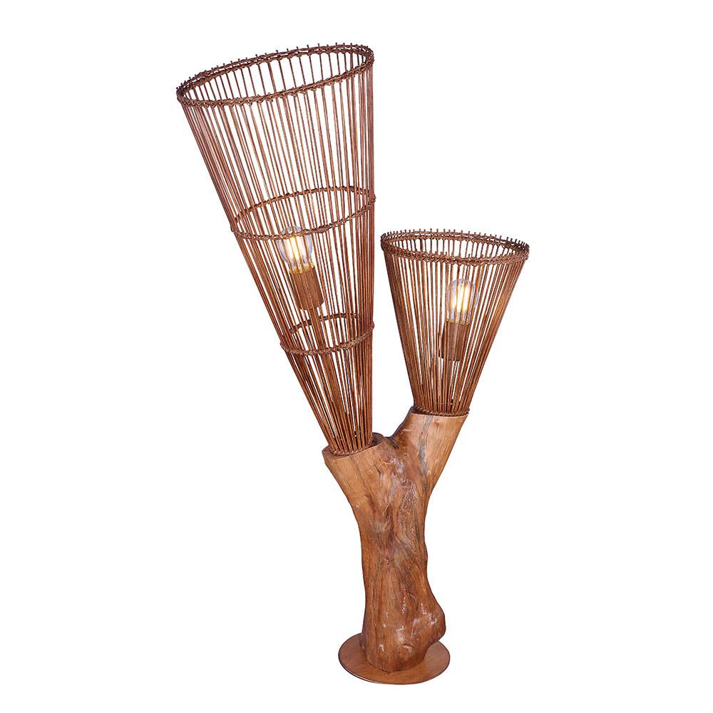 Steh Leuchte Bambus Geflecht Holz Baum Stamm Stand Lampe Wohn Ess Schlaf Zimmer Beleuchtung