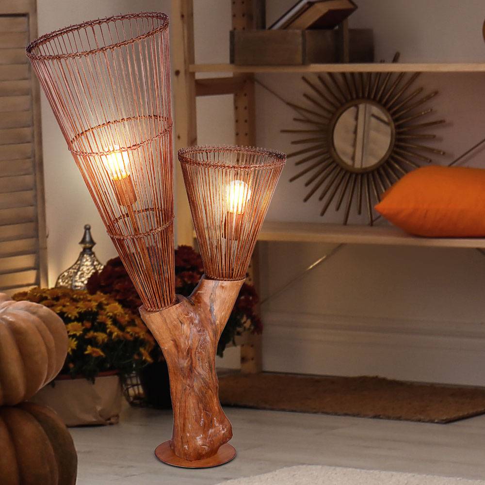 Steh Leuchte Bambus Geflecht Holz Baum Stamm Stand Lampe Wohn Ess Schlaf Zimmer Beleuchtung