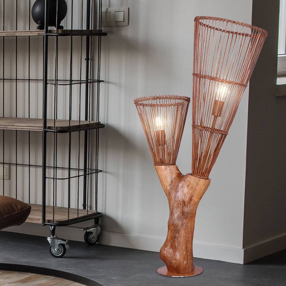 Steh Leuchte Bambus Geflecht Holz Baum Stamm Stand Lampe Wohn Ess Schlaf Zimmer Beleuchtung