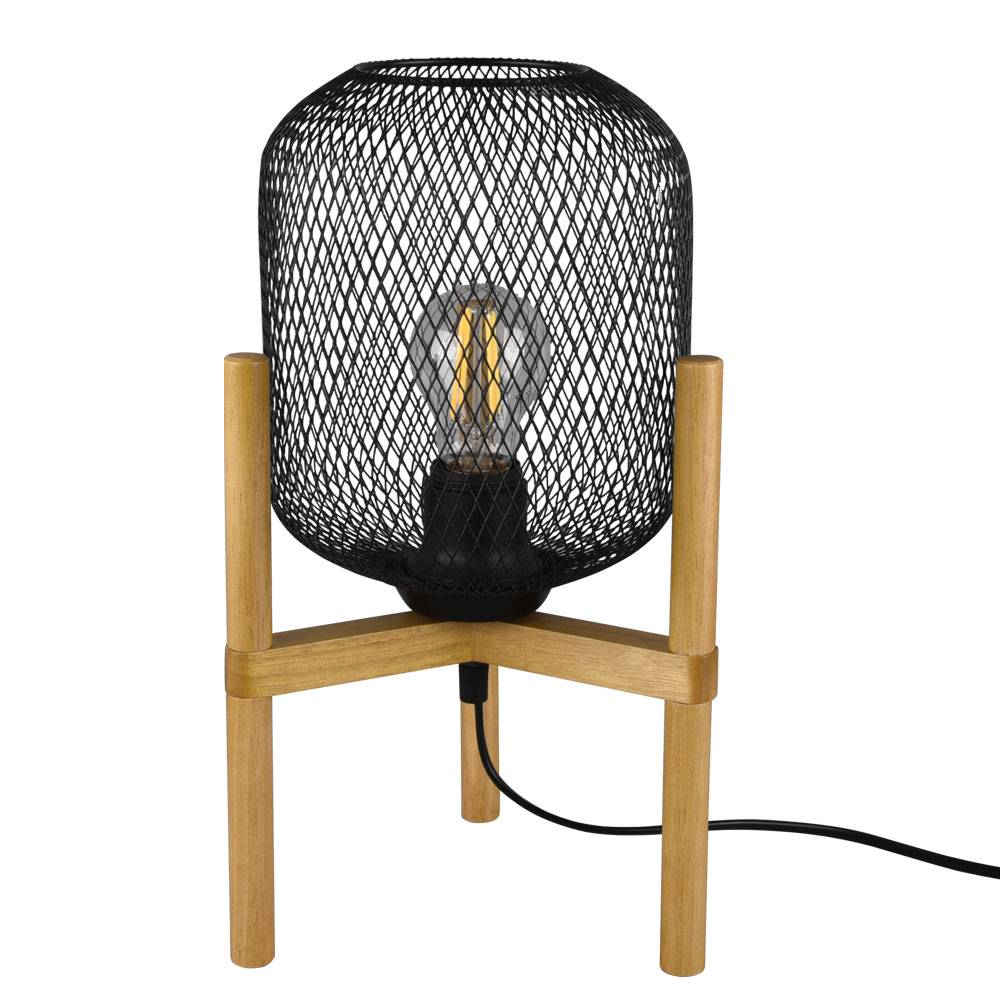 Schreib Tisch Lampe Wohn Zimmer Beistell Leuchte Käfig Holz Kugel Beleuchtung braun schwarz