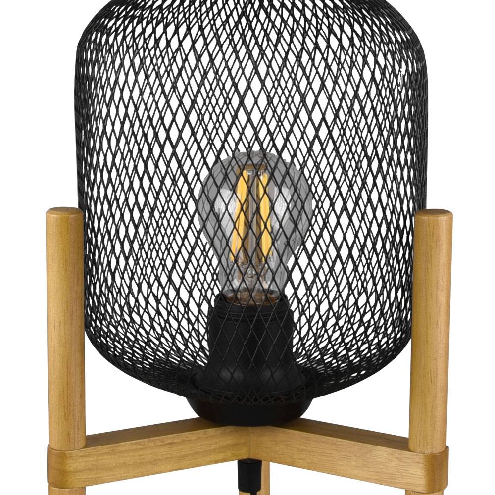 Schreib Tisch Lampe Wohn Zimmer Beistell Leuchte Käfig Holz Kugel Beleuchtung braun schwarz