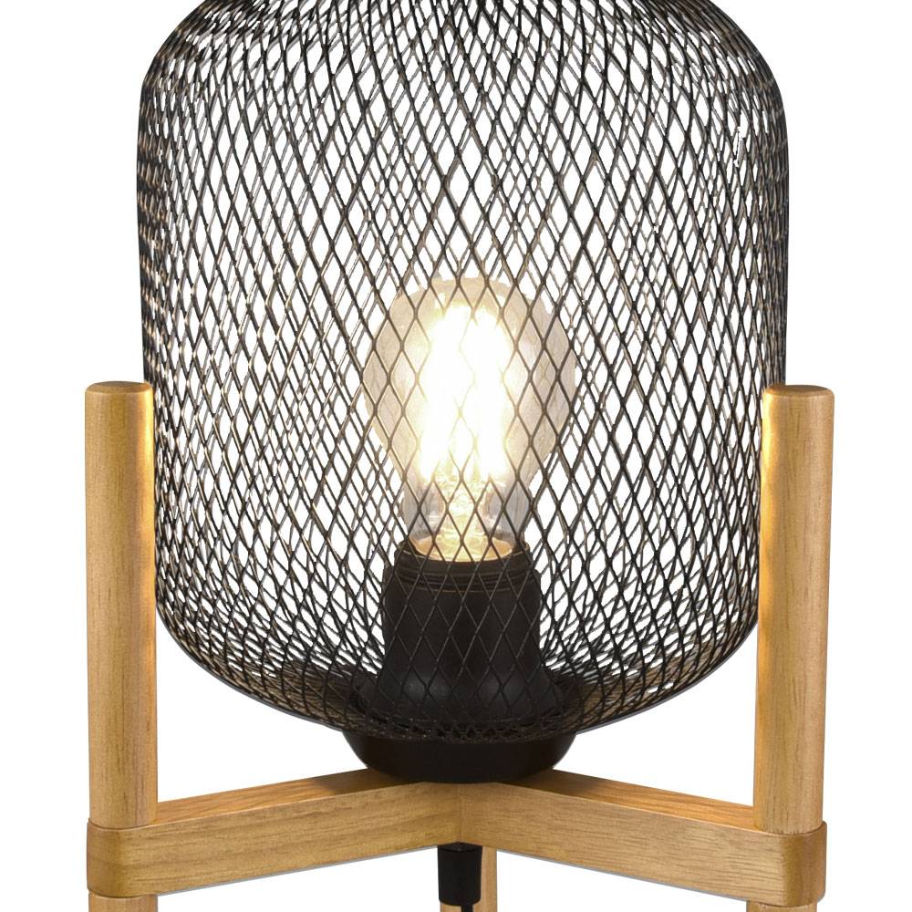 Schreib Tisch Lampe Wohn Zimmer Beistell Leuchte Käfig Holz Kugel Beleuchtung braun schwarz