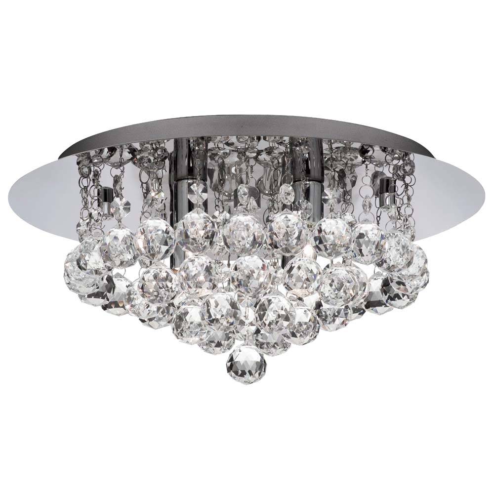 Deckenleuchte Kristall Wohnzimmer Deckenlampe modern silber, Chrom rund, 4 Flammig 4x G9, DxH 35x17,5 cm
