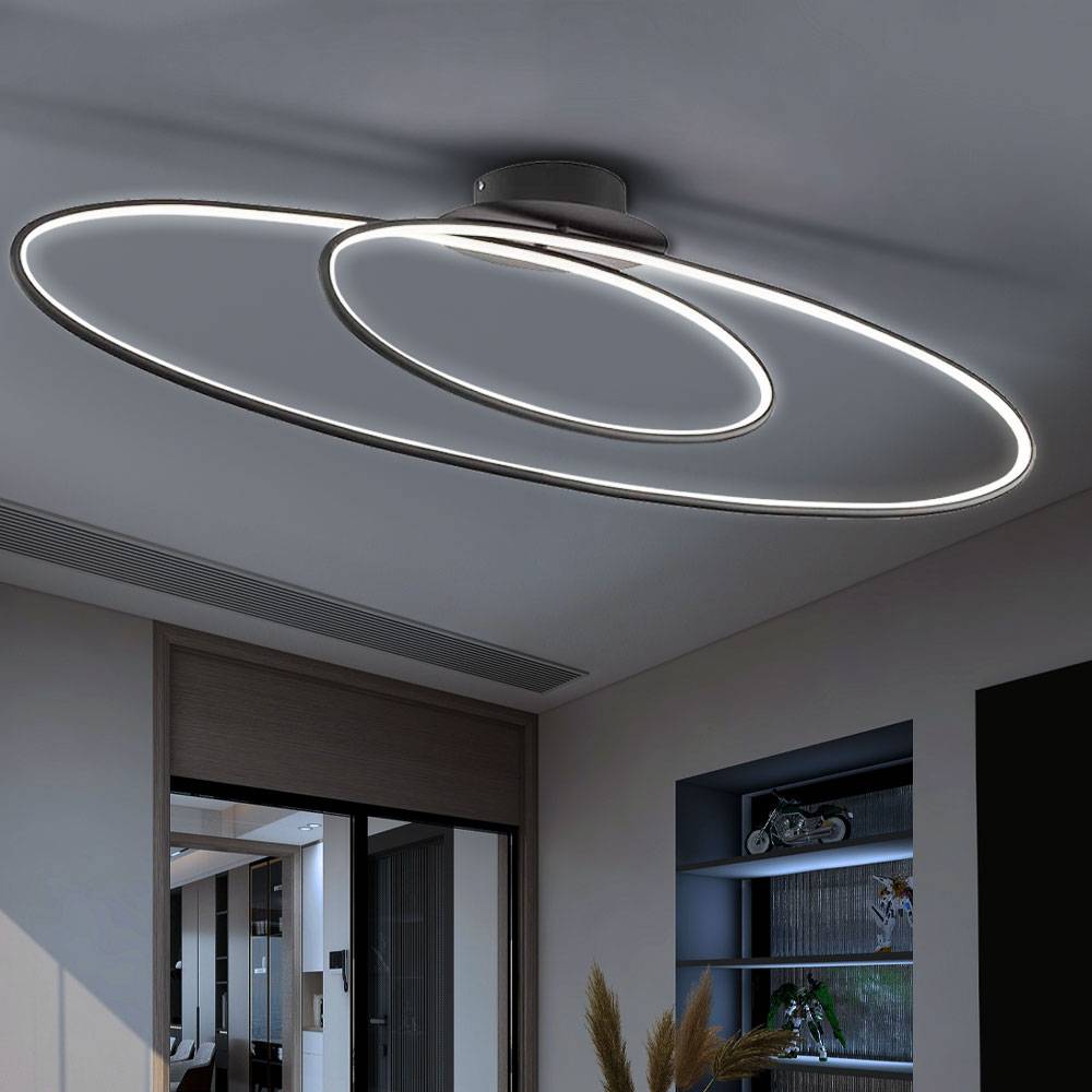 LED Decken Lampe schwarz Wohn Ess Zimmer Beleuchtung Ring Leuchte dimmbar über Wandschalter