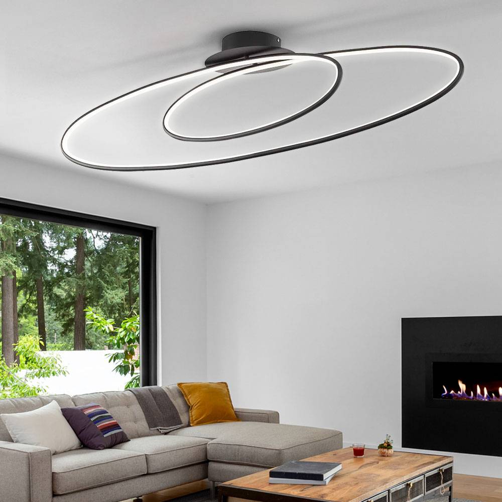 LED Decken Lampe schwarz Wohn Ess Zimmer Beleuchtung Ring Leuchte dimmbar über Wandschalter