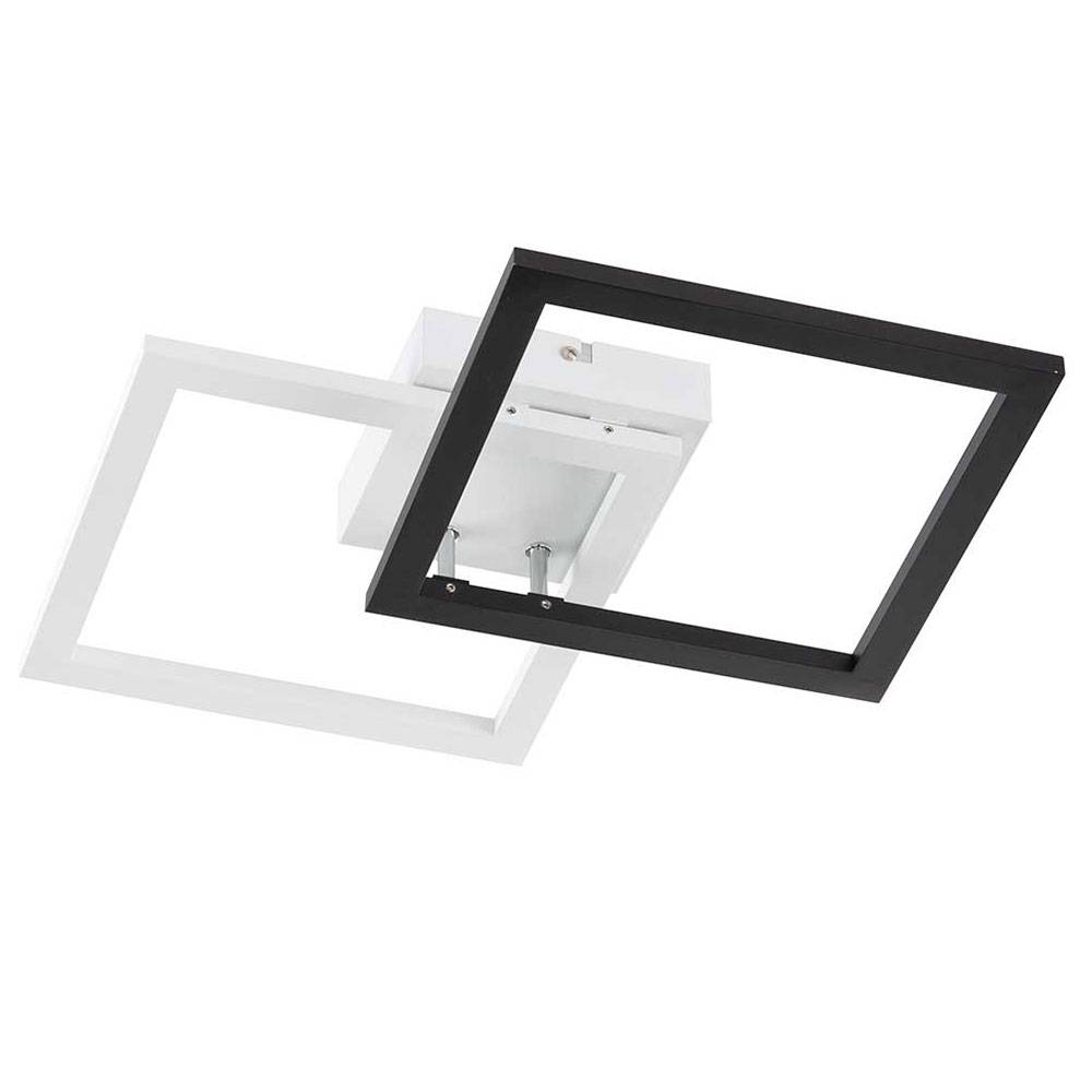 Deckenlampe Deckenleuchte Wohnzimmerlampe quadrat schwarz weiß LED, Metall, 1x LED warmweiß, LxB 48x31 cm